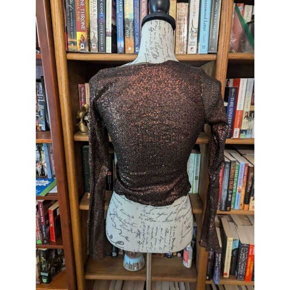 NEW FREE PEOPLE LATE NIGHT DISCO SEQUIN LAYERING TOP BROWN SZ SMALL - Picture 2 of 5